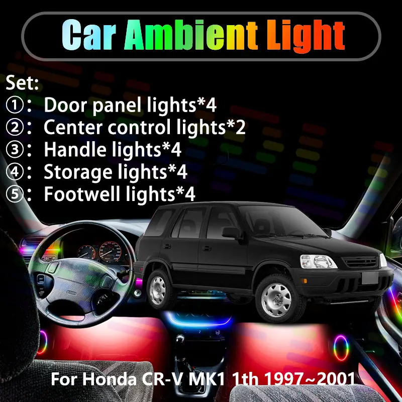 

Для Honda CR-V MK1 1th 1997~2001 RD1 RD2 2/18 в 1 Автомобильное окружающее освещение Светодиодные внутренние светодиодные фонари багажника USB RGB Ensemble Streamer