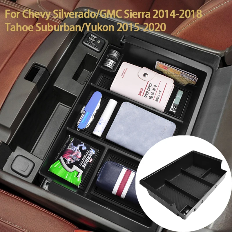 

Center Console Organizer Tray for Chevy Silverado/GMC Sierra 2014-2018 and Tahoe Suburban/Yukon 2015-2020 Armrest Storage Box