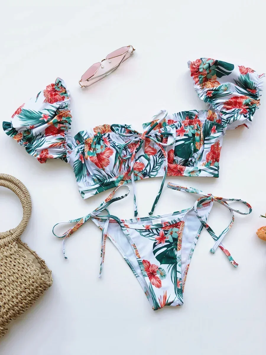 セクシーな半袖フリルフリルビキニ 2025 女性水着女性水着 2 枚ビキニセットマイクロ入浴者水着水泳