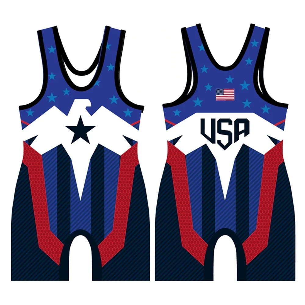 

5kount Usa Team Summer Men's Race Wrestling Singlets Suit Boxing Skinsuit Weightlifting Gym Training Tights Running Speedsuit