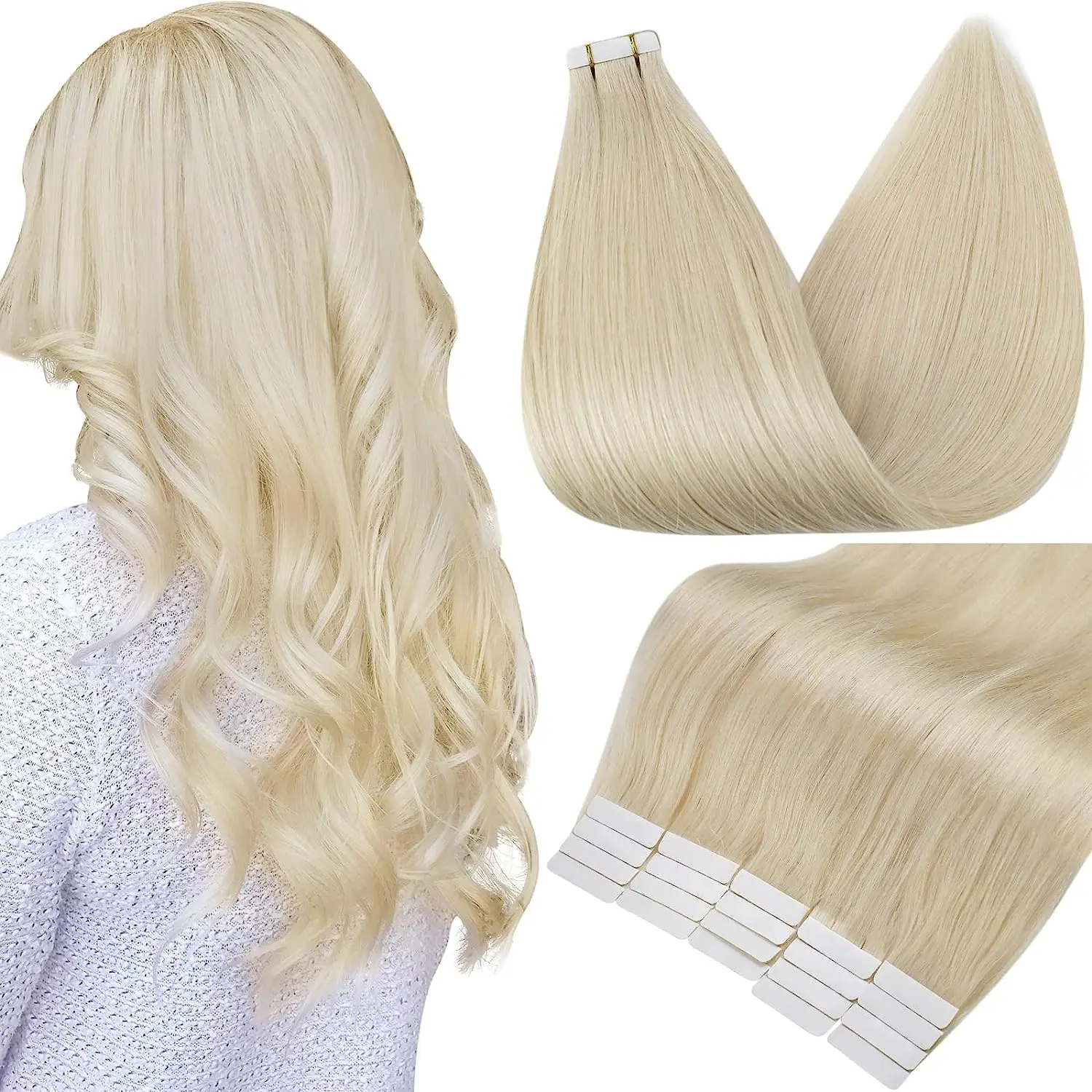 Volledige Glans Tape In 100% Remy Menselijk Haar Steil Dubbelzijdig Blond Comfortabele Zijdeachtige Natuurlijke Tape ins Voor Vrouwen