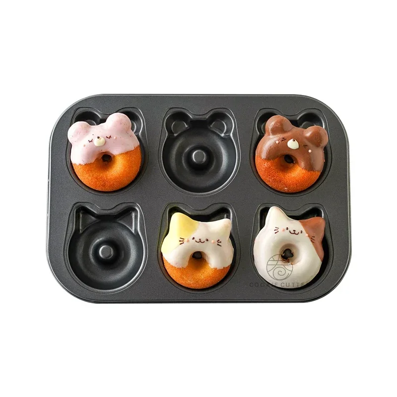 Hot SalesAuthentic New Doughnut Cartoon Bear 6 Even Chocolate Cake Baking Tray Home Baking Tools