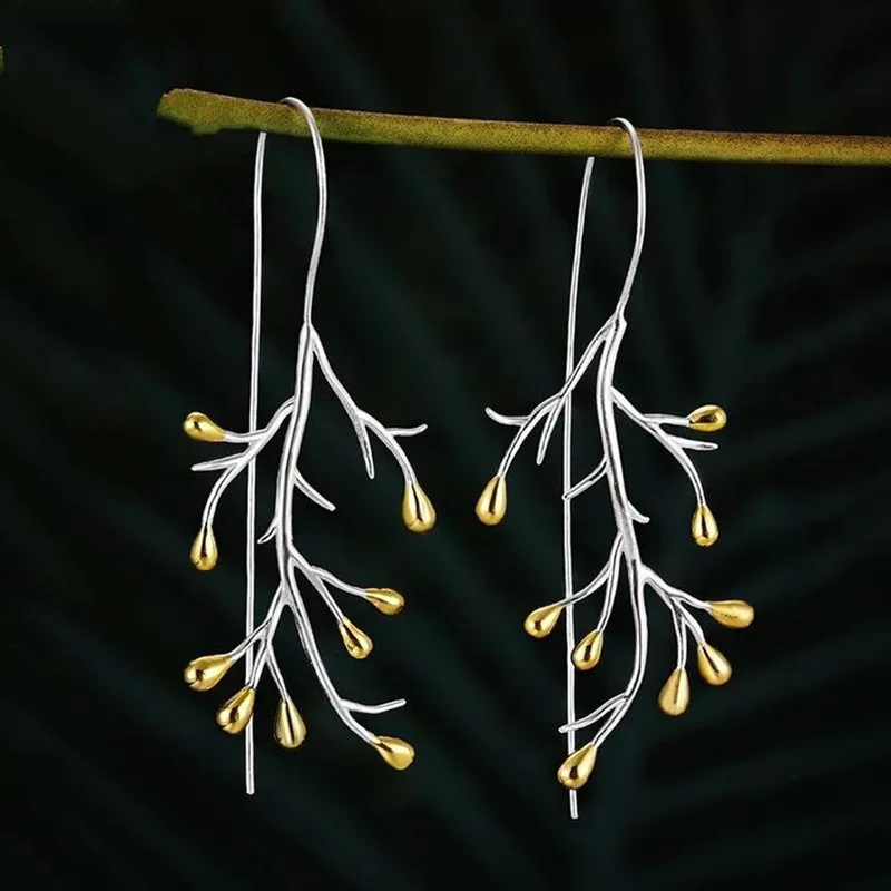 2026 New European and American Countryside Style Earrings, Female Droplets, Oil Painting, Small Fresh Leaves, Flower Accessories