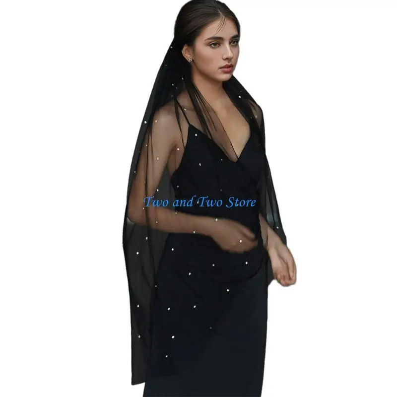 Véu preto sofisticado HX6F para noivas com espumante Rhinestones Party Decoration