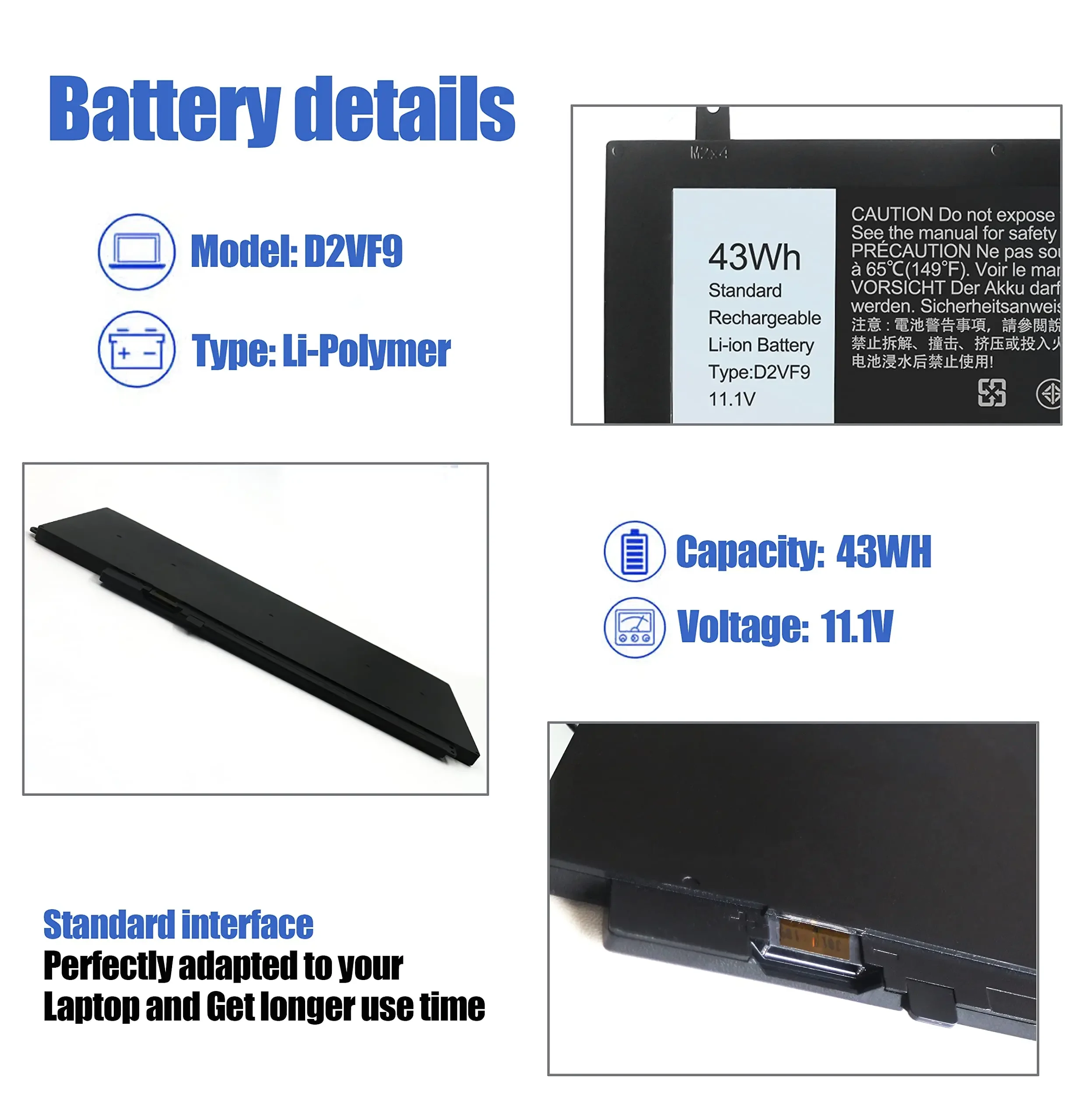 Imagem -06 - Mdtm-substituição da Bateria do Portátil Dell Inspiron 15 7547 7548 D2vf9 0pxr51 Pxr5111.1v 45wh Novo