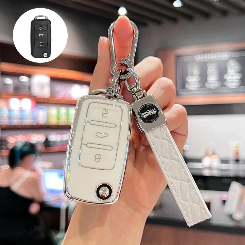 For VW Volkswagen Key Cover, TPU Protective Case with Keychain, Compatible with Bora Sagitar Tiguan Models, 4 Colors