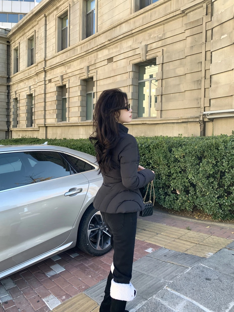 جاكيت نسائي شتوي من Syeee Warmth Card Bla، مبطن بالريش، بتصميم يحدد الخصر، أنيق ومتعدد الاستخدامات، معطف خارجي دافئ