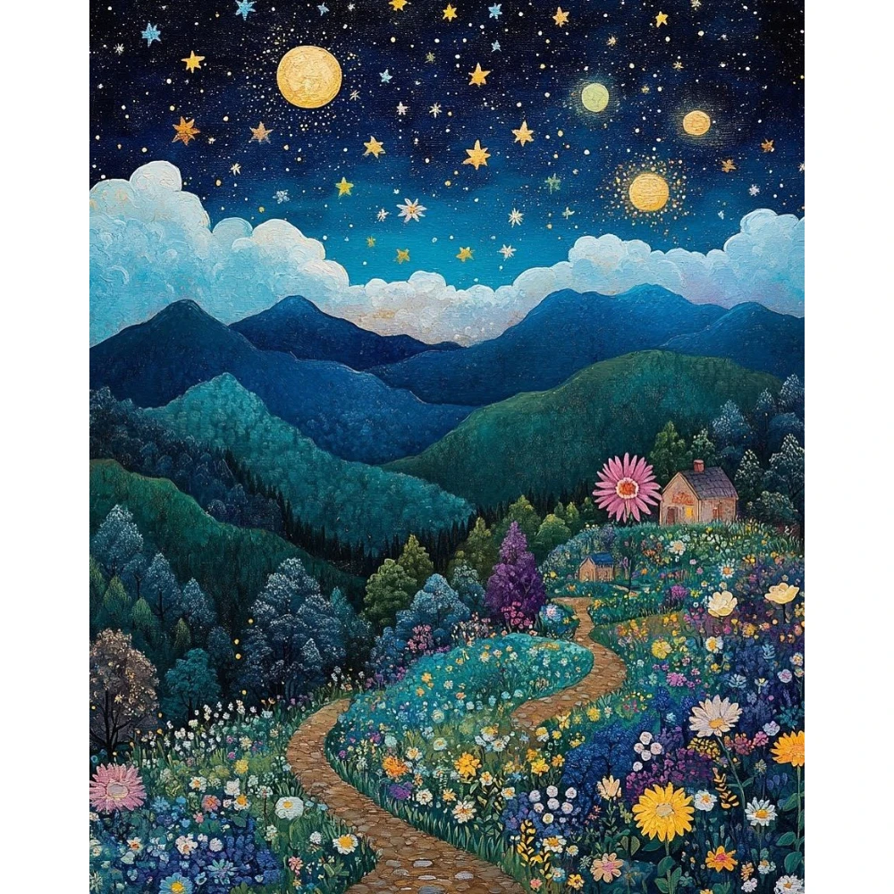 

500/1000/1200/2000 PCS Jigsaw Puzzles ‌Starry‌ ‌Mountainous‌ Scenery Family Activity Relaxing Games for Living Room Home Decor