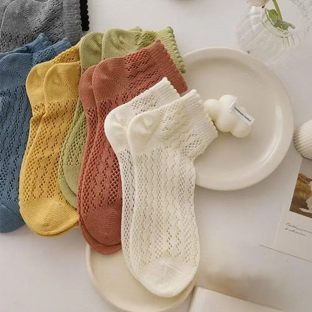 Breathable Mesh Women's Socks Summer Thin Hollow Out Short Socks Princess Ruffled Ankle Socks Solid Color Japanese Style Meias image 5