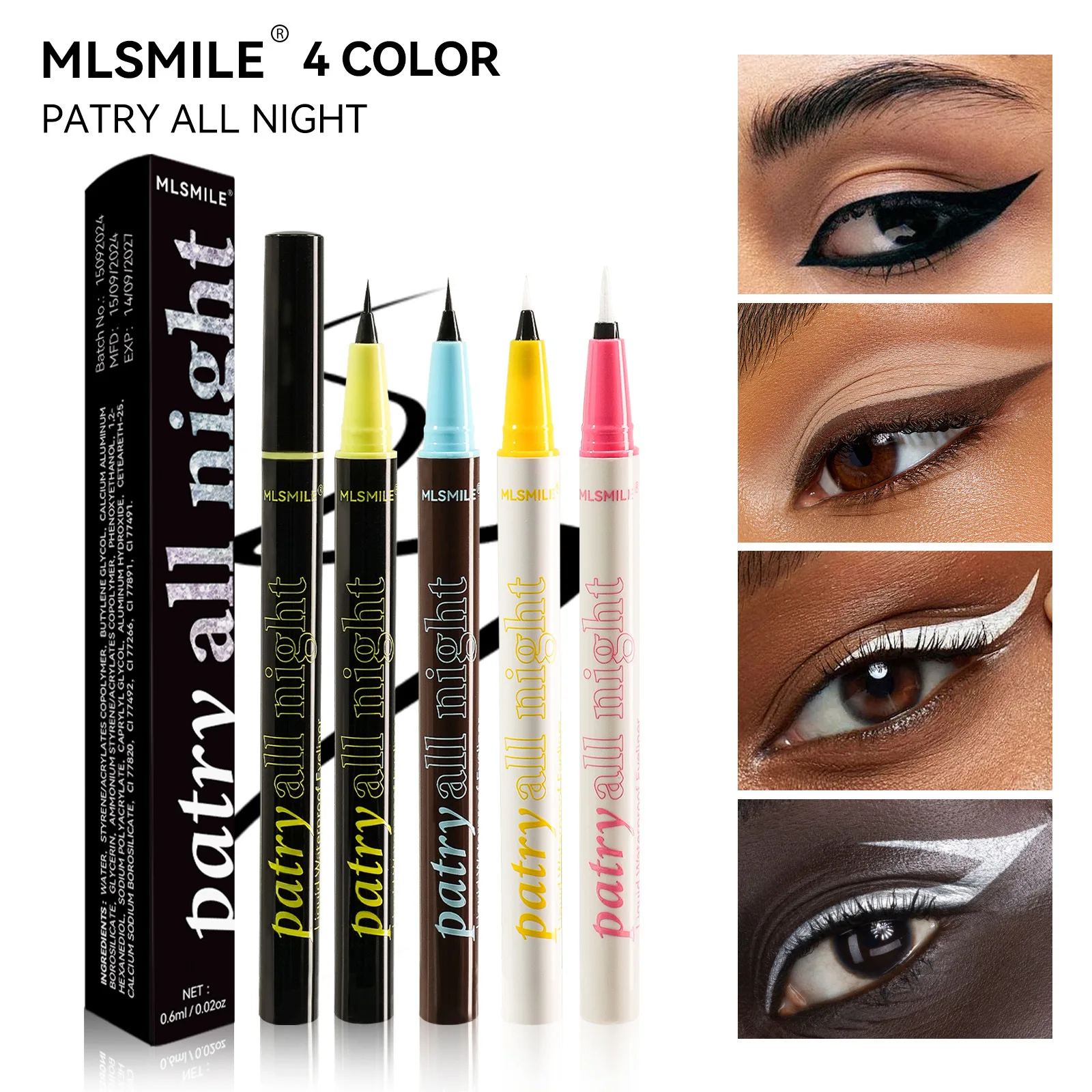 สีสันอายไลเนอร์กันน้ํากันน้ํา 4 สี Fine Tip Quick Dry Smudge Proof Party แต่งหน้า