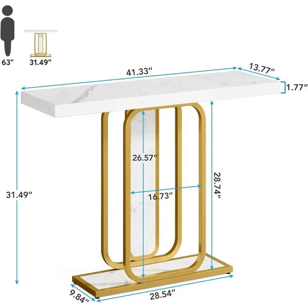 Modern Gold White Console Table with LED Lights, 41.3 Inch Entryway Hallway Foyer Accent Table with