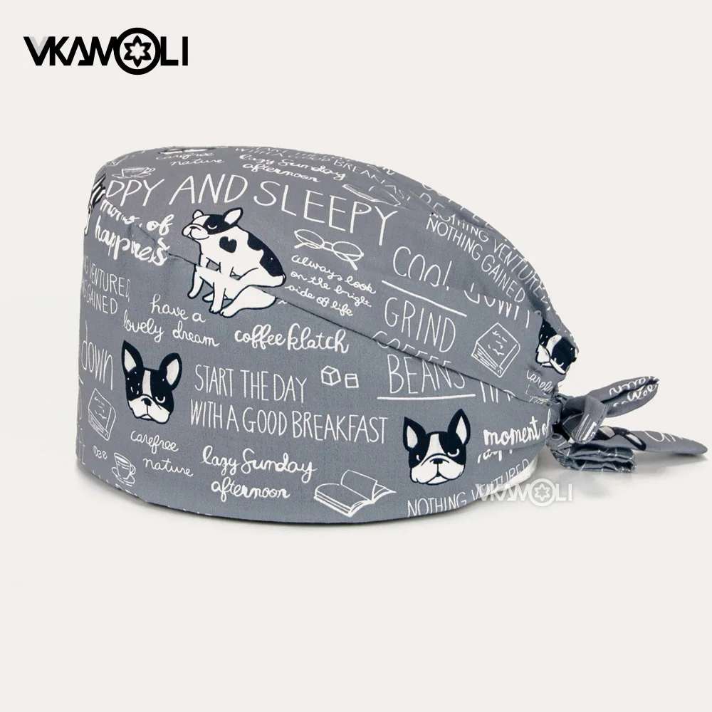 Gorros ajustables con estampado transpirable para hombres y mujeres, gorras de belleza, gorros de trabajo de laboratorio, gorros a prueba de polvo, tienda de mascotas