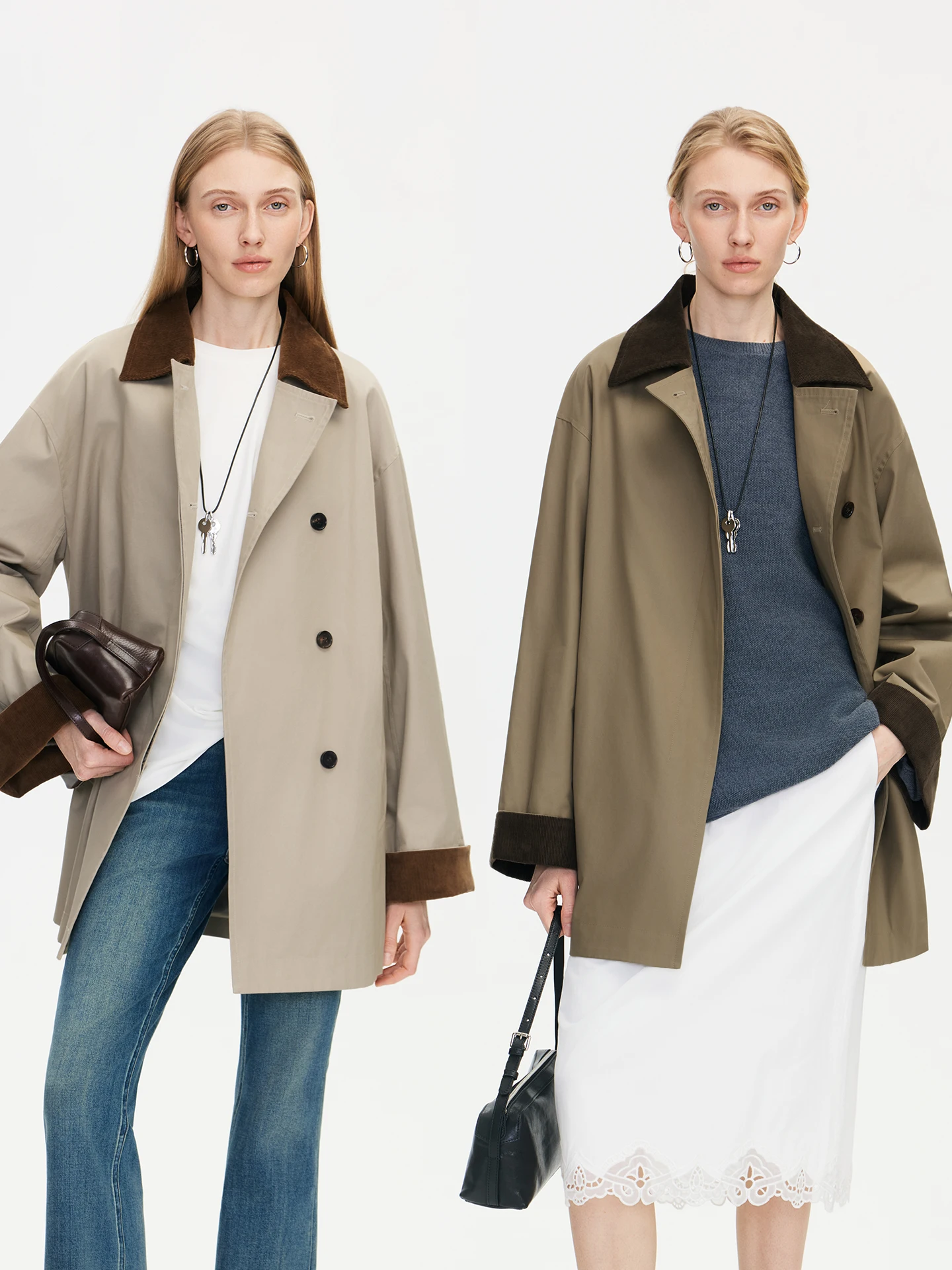 

River Vintage Patchwork Color Corduroy Collar High Densi Cotton Anti-Wrinkle Cool Workwear Barn Sle Mid-Length ...