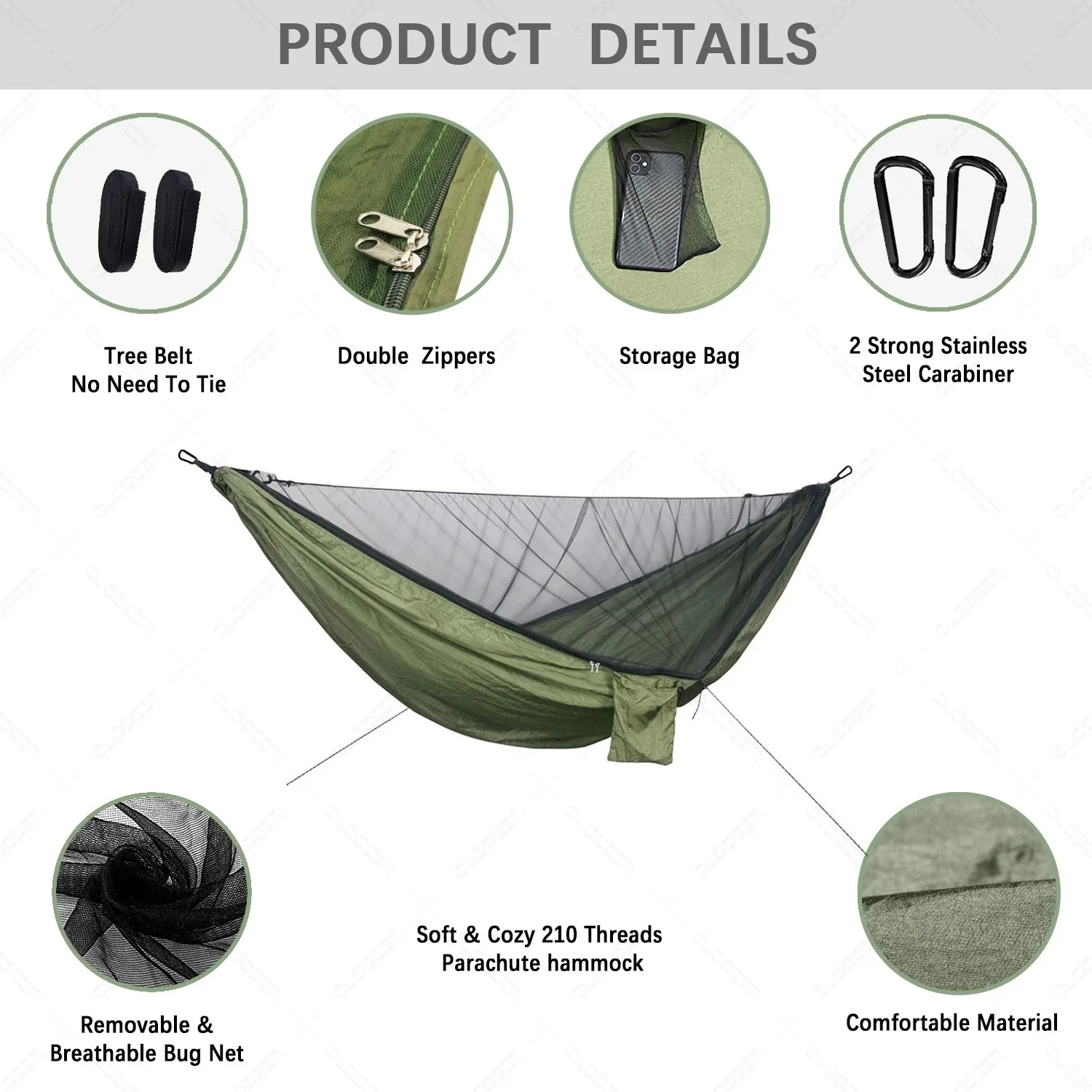 Quick Setup Hammock with Mosquito Net for Two, Auto-Open Parachute Fabric, Portable for Camping, Beach & Backyard
