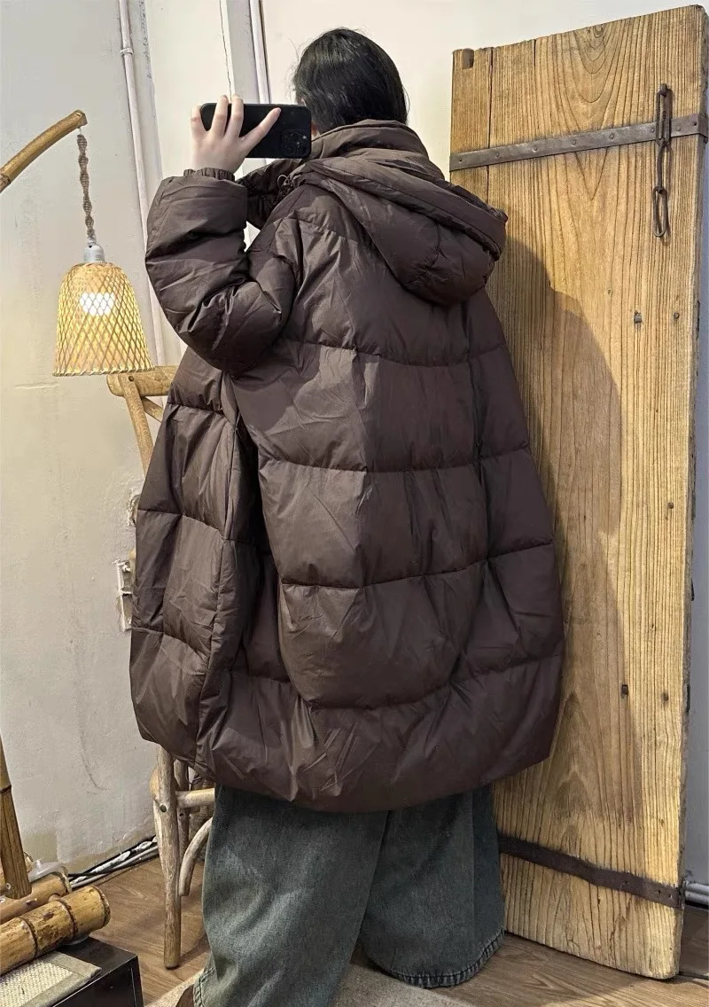 Chaqueta de plumón Parker con capucha para mujer, abrigo holgado de gran tamaño con bolsillos gruesos y cálidos, prendas de vestir con plumas