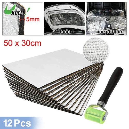 Uxcell-alfombrilla amortiguadora de sonido para coche, 50x30cm, espuma de aluminio, aislamiento acústico automático, anticalor, 5mm, 10mm, con herramienta de instalación de empuje de rodillo