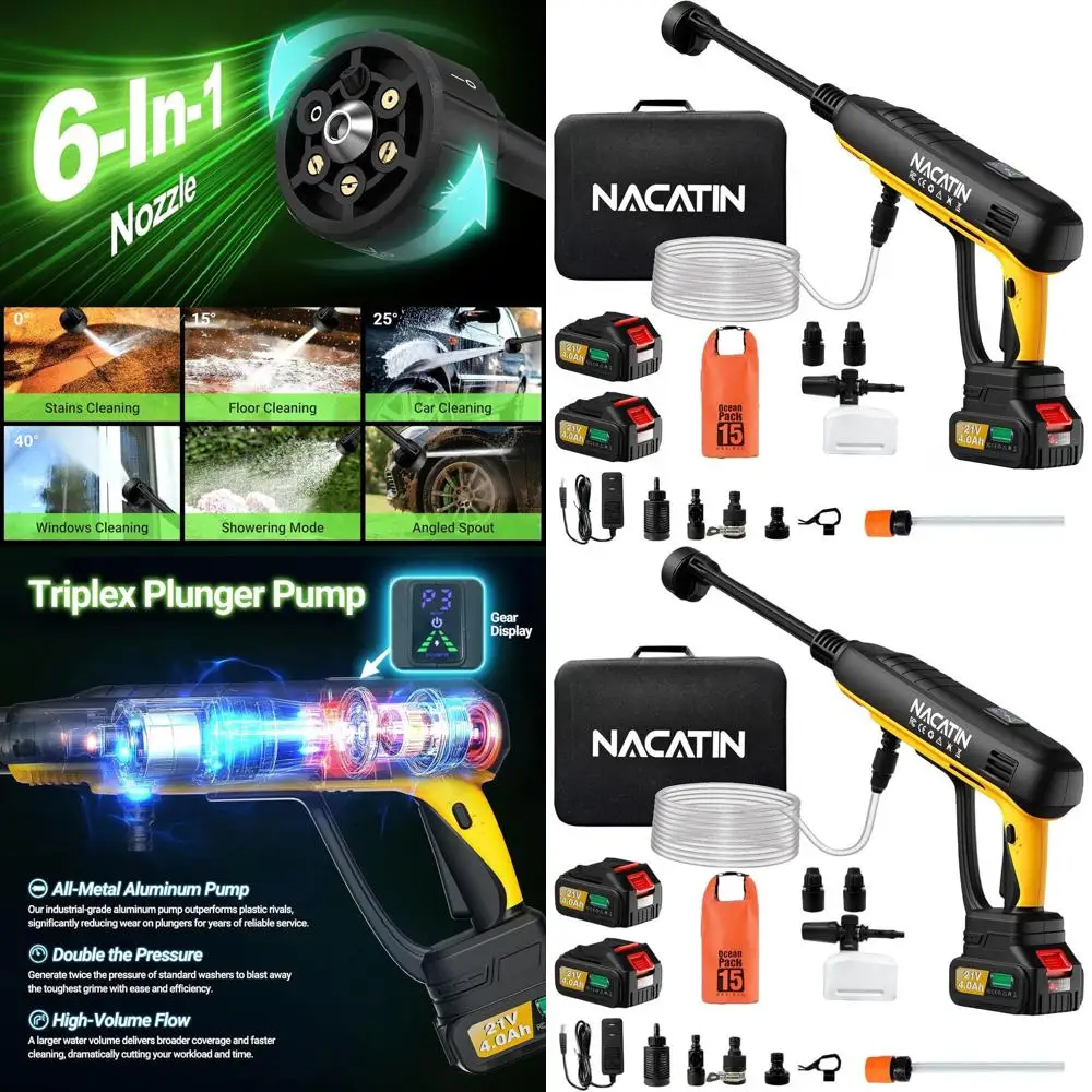 

Мощная мойка высокого давления 1200 фунтов на кв. дюйм с двумя аккумуляторами 4.0 Ач, трехплунжерным насосом и режимами Pure для чистки автомобилей, дома и улицы