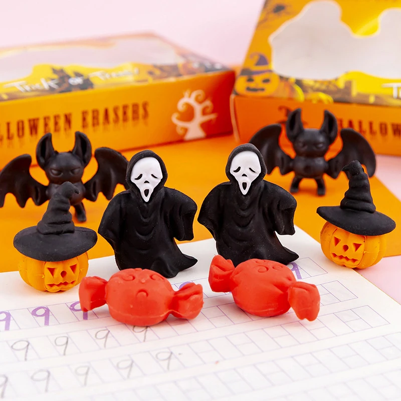 4pcs Kawaii New Halloween Eraser Combination Set Children's Halloween Gift Aesthetic Stationery School Supplies Back To School