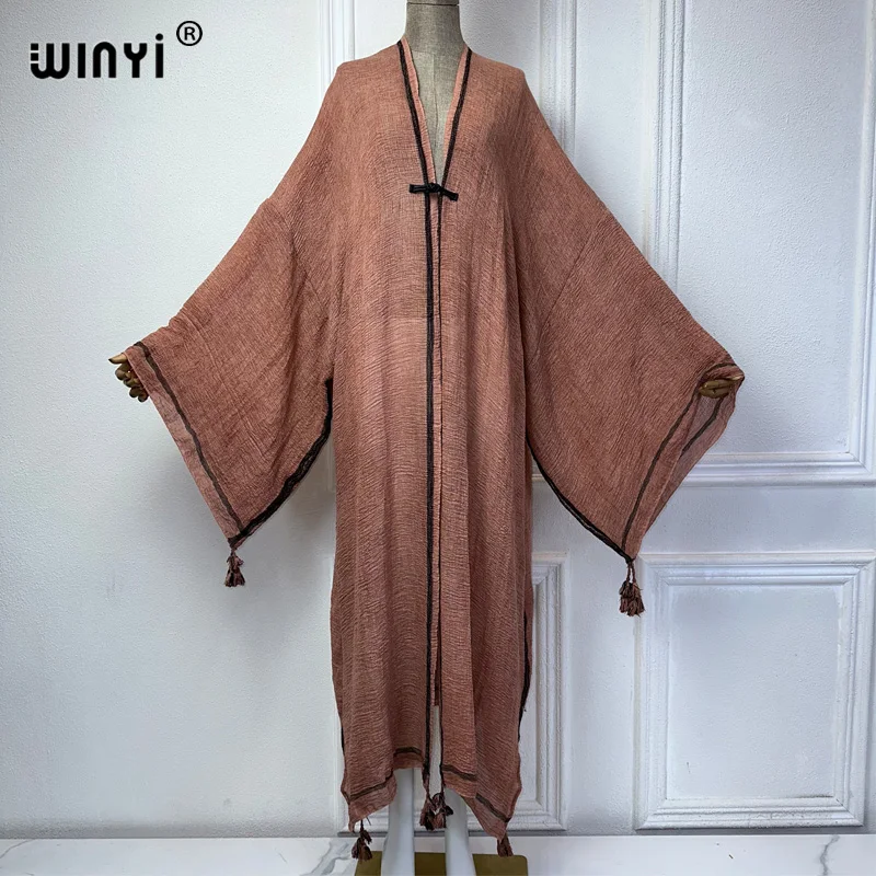 WINYI summer Retro dyed kimono beach cover up costume da bagno elegante donna africana boho Cardigan sexy Holiday Kimono beach dress