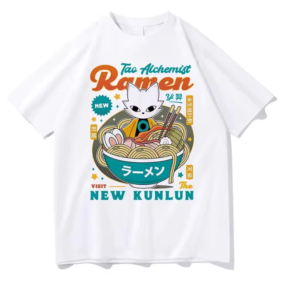Summer Nine Sols Yi Ramen Children's Clothing Aesthetic Funny Cute Cat Noodle T-shirts High Quality Cotton Kid Oversized t-shirt