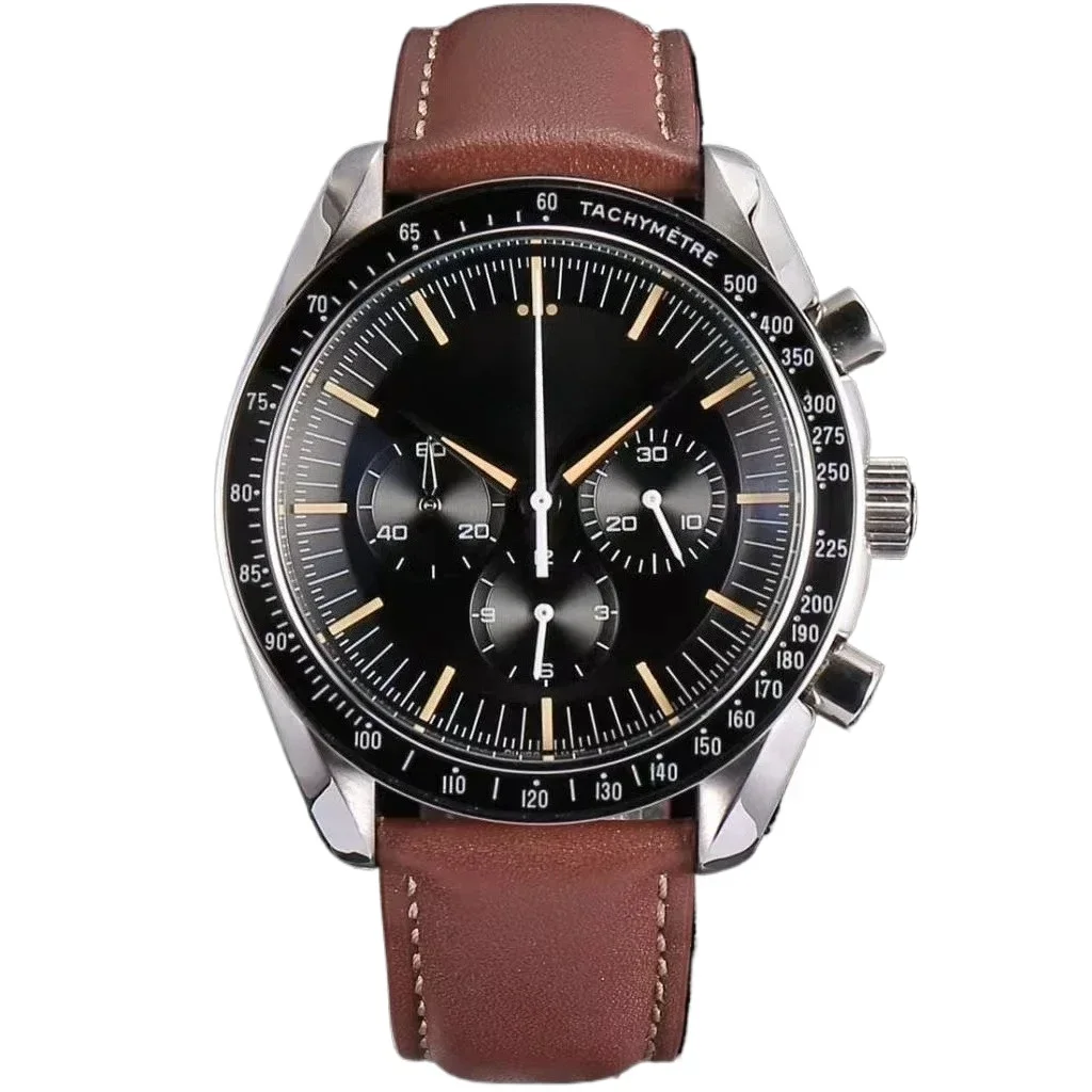 الرجال الفاخرة التلقائية الساعات الميكانيكية الفولاذ المقاوم للصدأ ووتش الأسود السيراميك الحافة حزام من الجلد الياقوت ساعة اليد حسب الطلب #3