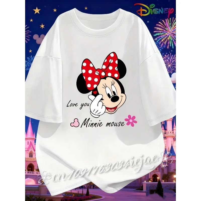 

2025 Summer Disney Mickey Mouse Pattern 100 Cotton Printed T-shirt Men's Casual Trendy Oversized Loose Short Slee Unisex Event