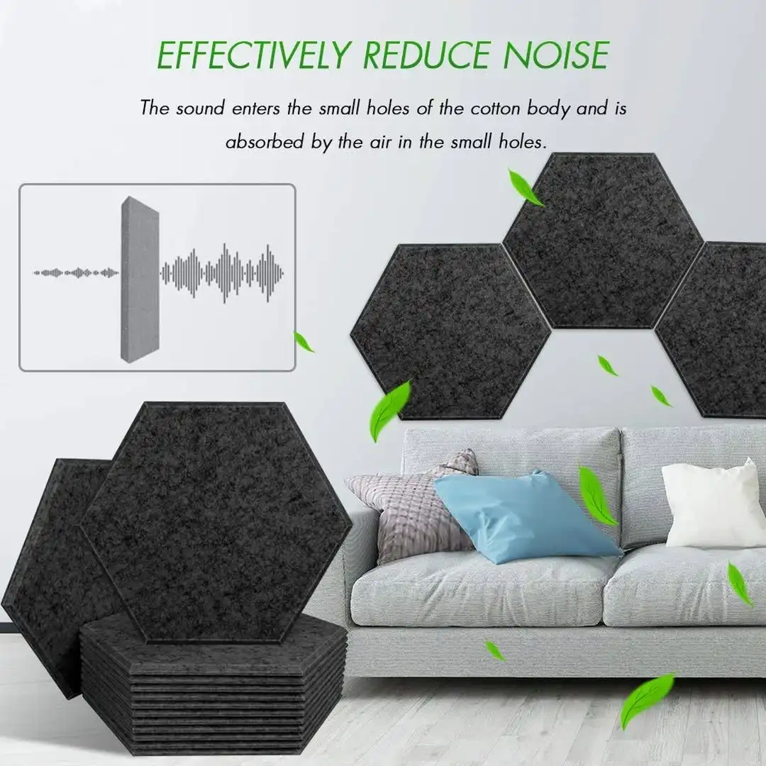 

Hexagonal Self Adhesive Acoustic Panels Black Soundproof Foam Absorbers for Noise Reduction And Echo Elimination 12/18 Pack