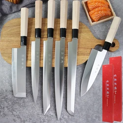 1-10pcs Kitchen Knives Japanese Sashimi Knife Santoku Chef Stainless Steel Sushi Salmon Fish Filleting Knife with Wood Handle