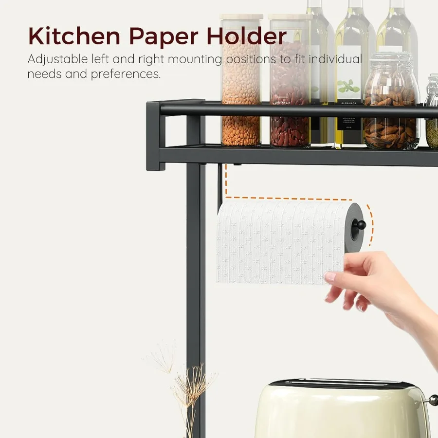 رف الخبازين مع حامل ميكروويف بمنفذ طاقة مع حامل ورق رف الخبازين مع محطة تخزين القهوة مع 6 خطافات لكي