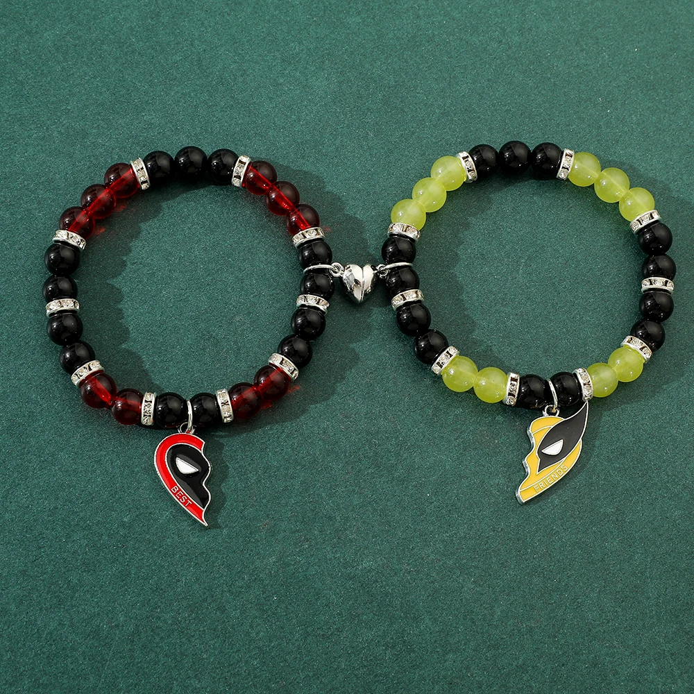 Disney Anime Deadpool 3 Wolverine Split Magnetic Red and Yellow Best Friends Love String of Beads Bracelet Fashion Jewelry Gift