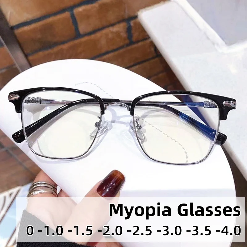 

Fashionable and Classic Men's Myopia Glasses Female Half Frame Square High-definition Glasses Blue Light Blocking Eye Protection