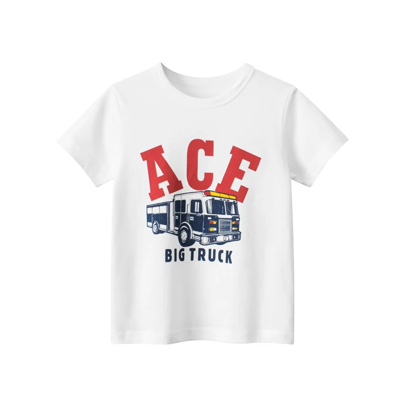 2023 Children T-Shirts for Boy 100% Pure Cotton Short Sleeve Lovely Car Bus Truck Cartoon Clothes Kids Casual Sport Top Tees