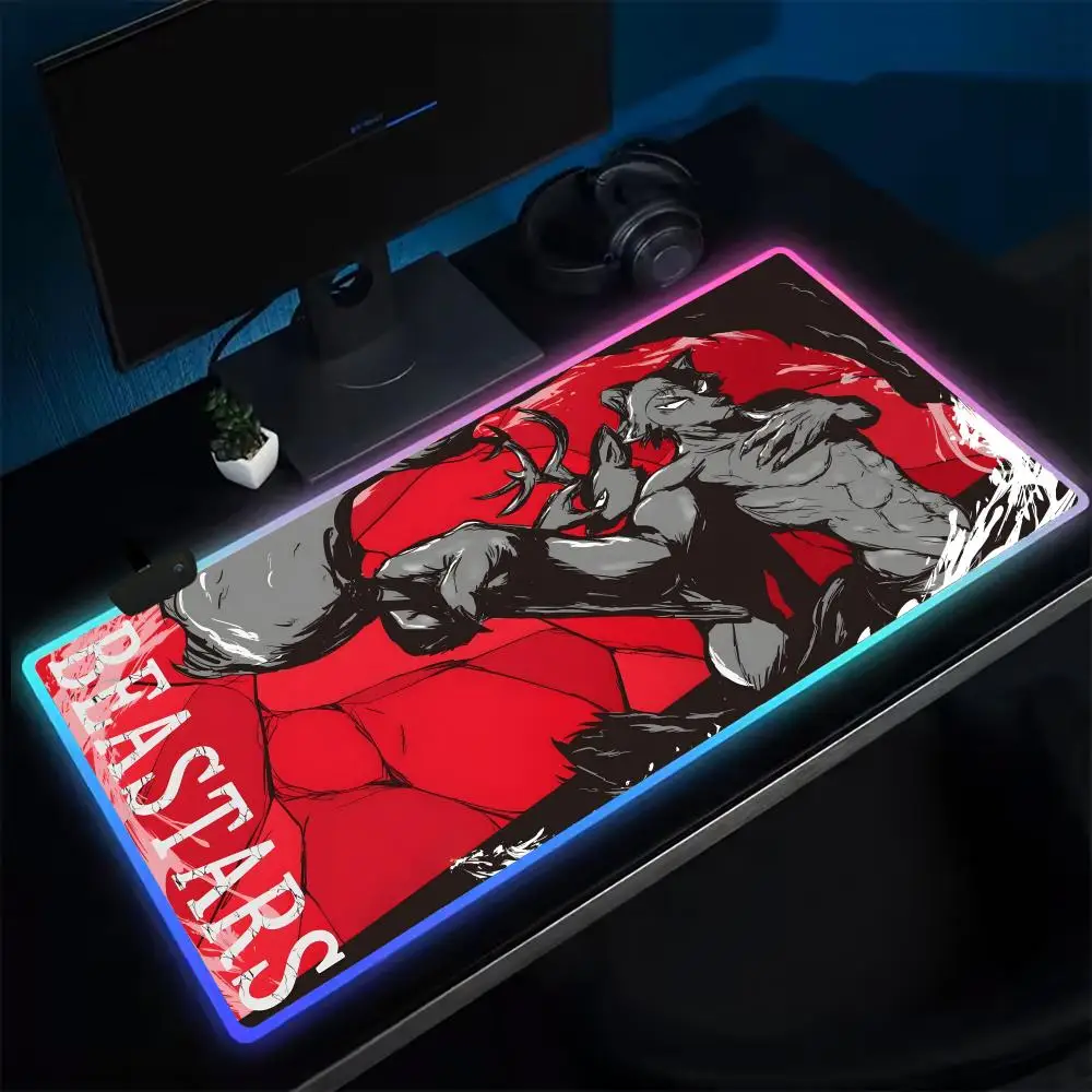 Beastars Mouse Pad Anime Gaming Mouse Pad LED Table Pads Backlit Rubber Desktop XXL RGB Desk Mats
