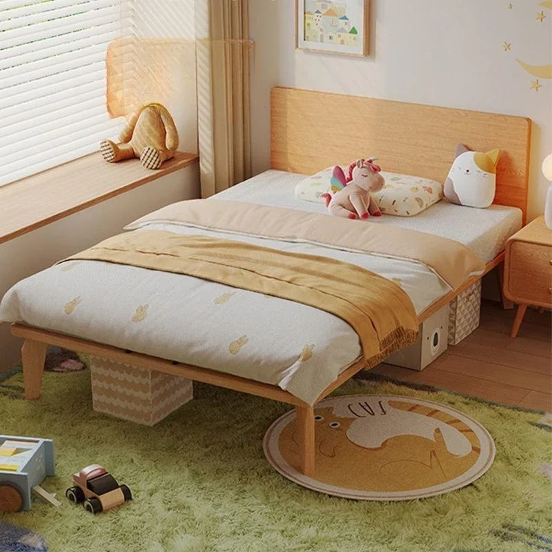 

Ultra-thin, solid wood, bedside, flush edge bed, log wind, modern, single double bed