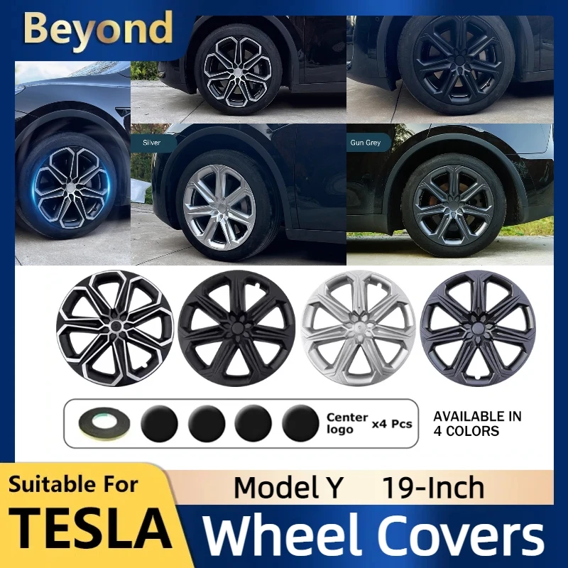 4PCS 19 Inch Wheel Hub Cap For Tesla Model Y Plum Blossom Shape Wheel Cover Replacement ABS Full Cover Hubcap Auto Accessories