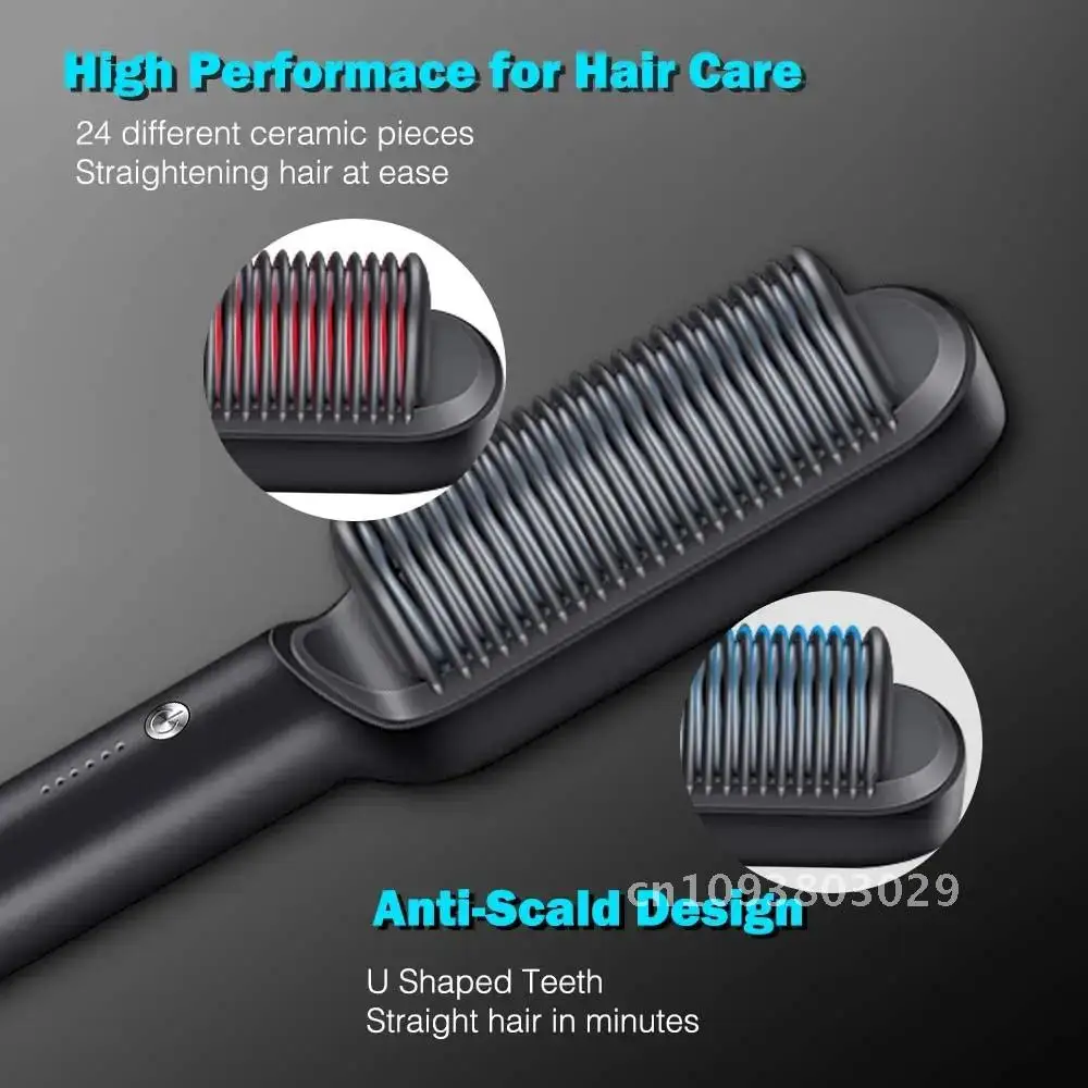 Hair Straightener Brush Hot Comb Ionic Straightening Brush with Anti Hot Straightening Portable Heating Ceramic Scald Fast Comb