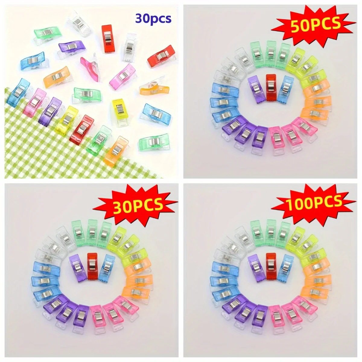 30/50/100 Colorful Plastic Edging Clip, Sewing Clip, Underwear, Tie, Universal Clothing,Auxiliary Tool for Handmade Crafts