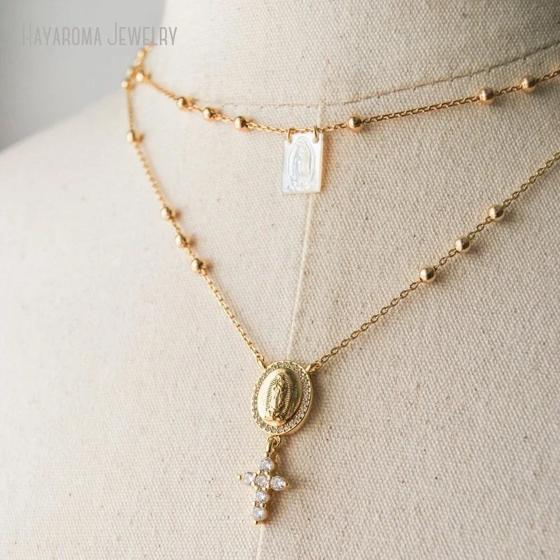 

10Pcs Scapular Necklace Virgen De La Caridad Our Lady Of Charity Mother Of Pearl Minimalist Religious Jewelry