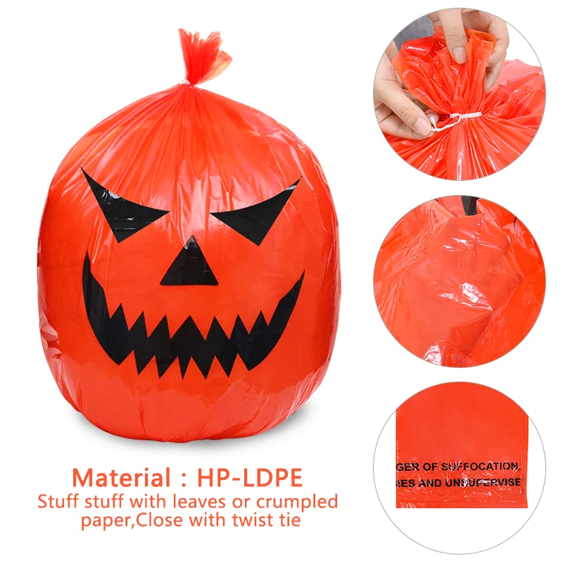 45*48Inch Halloween Pumpkin Large Lawn Bag Festival Decoration Plastic Bags for Home Outdoor Yard Decor Garden Garbage Sack