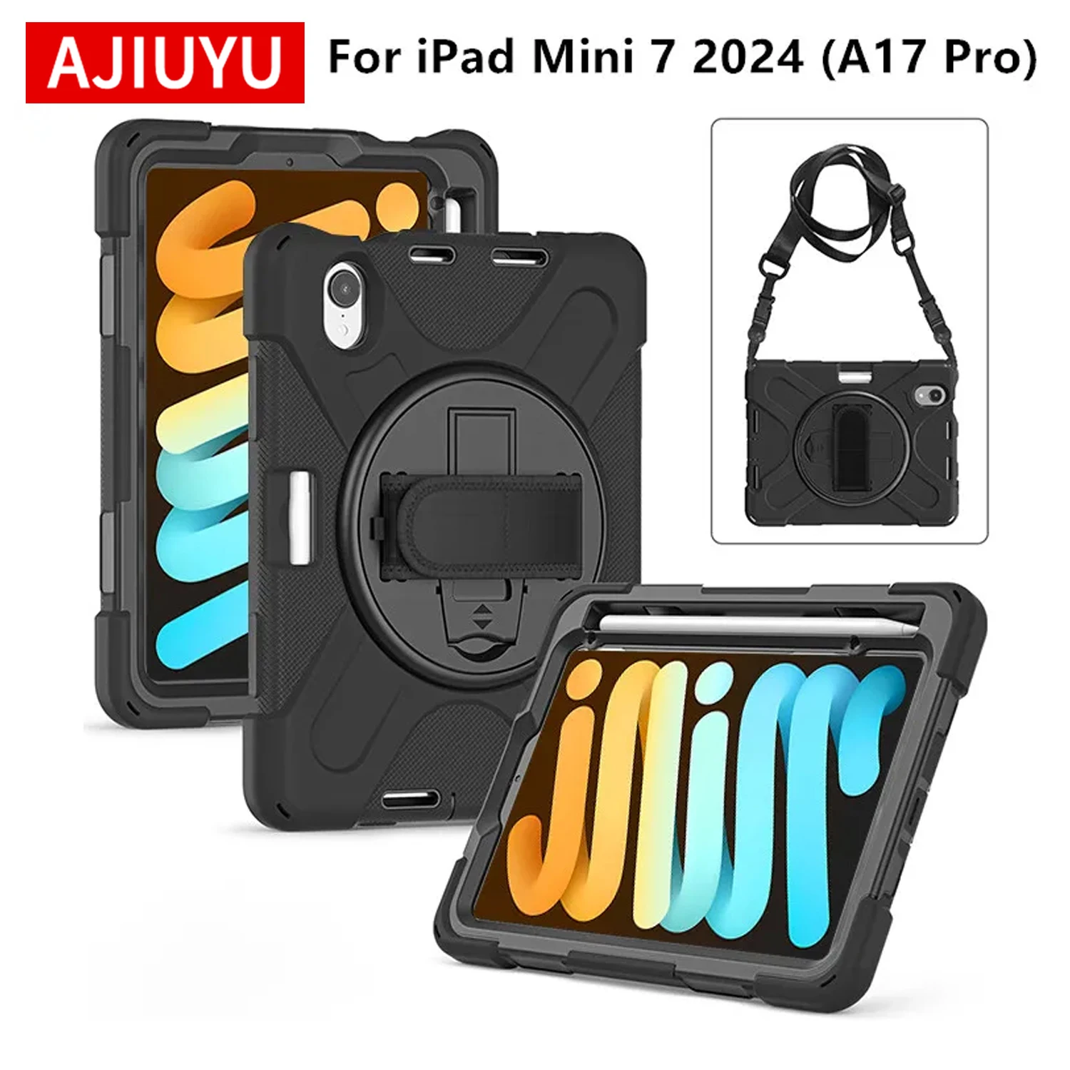 For iPad Mini A17 Pro Case Mini 7 8.3 inch 2024 iPad Mini 7th/6th Gen Tablet Kids Case Heavy Duty Shockproof Rugged Cover Cases