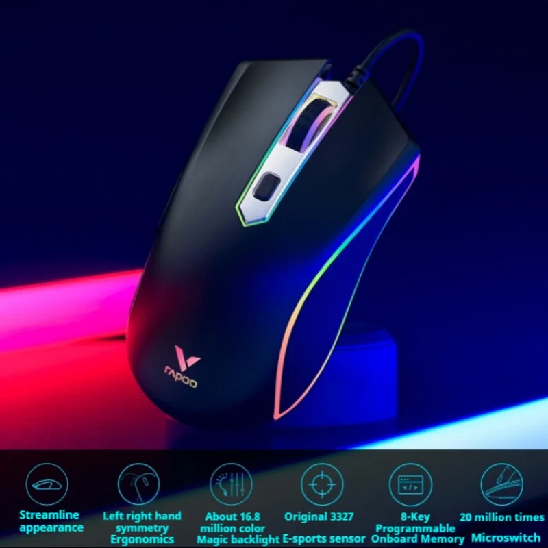 Rapoo V28s Wired Mouse Rgb Phantom Light 6200dpi Adjustable Esports Games Comfortable Office Usb Desktop Laptop Peripherals