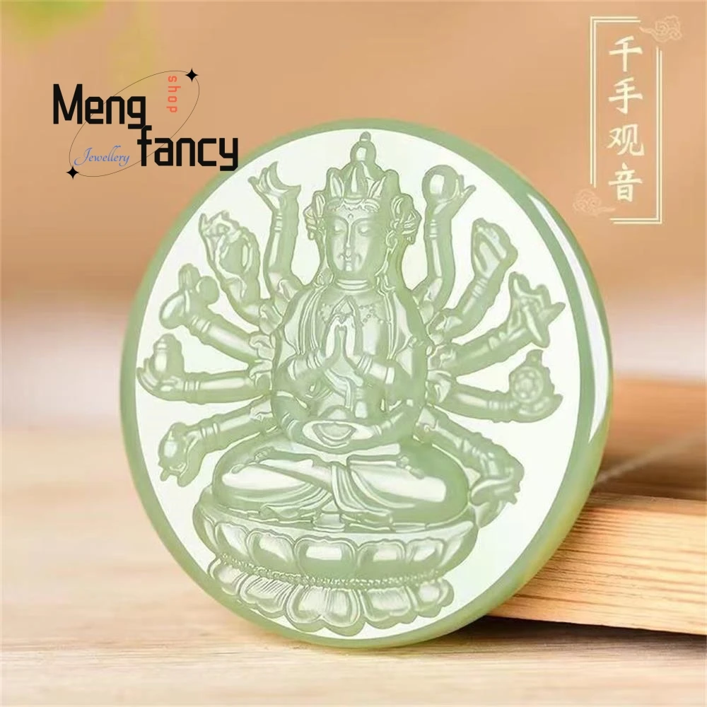 Natural Hetian Green Jade Thousand Hands of Goddess of Mercy pendant Simple Exquisite High-grade Fashion Jewelry Holiday Gifts