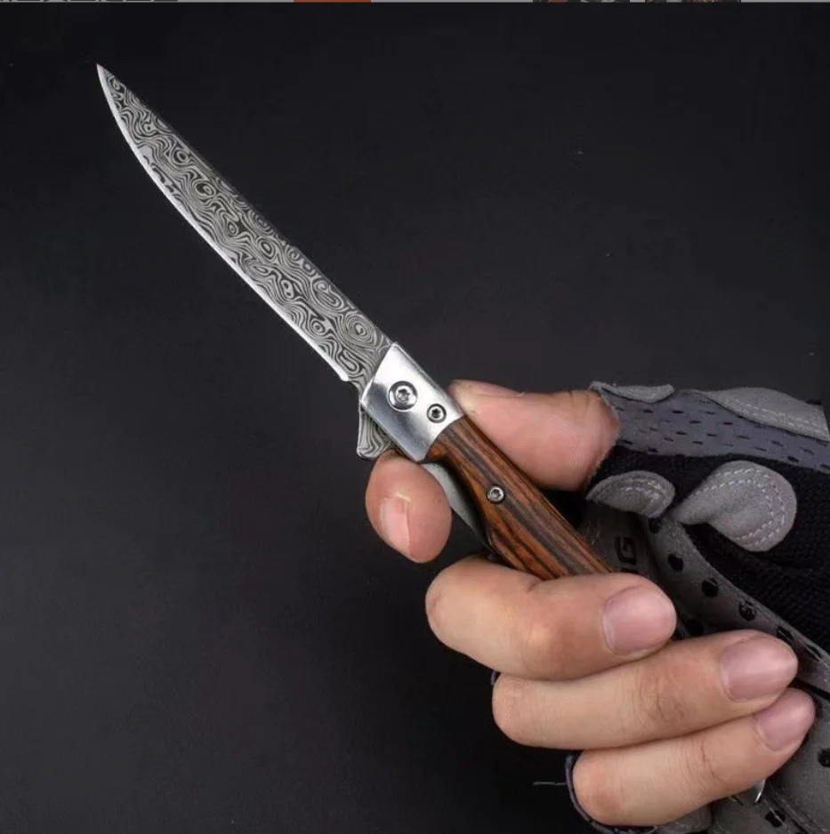 Multi-Purpose Outdoor Camping Folding Knife Stainless Steel Portable High Hardness Folding Knife Damascus Pattern Folding Knife image 4