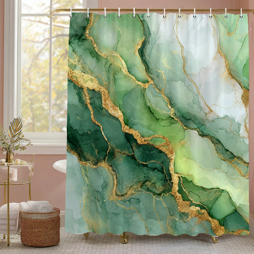 

Занавеска для душа Green Marbled Flow Art, декоративная занавеска для душа в ванной комнате, водонепроницаемая занавеска для душа с крючками