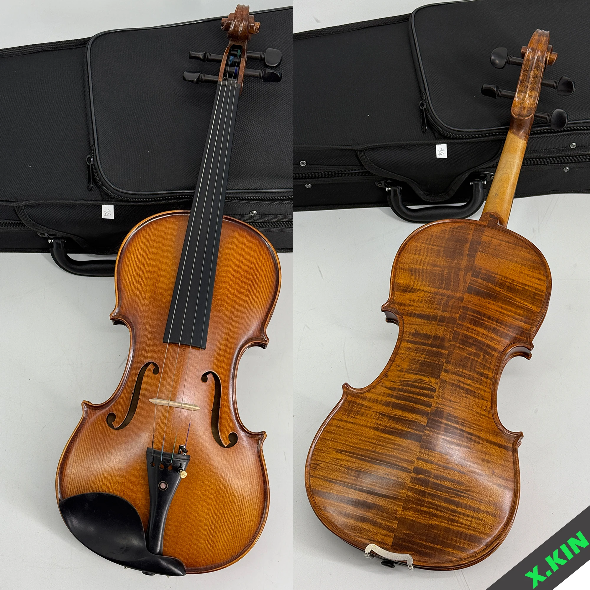 

Matte Pattern Handmade Violin Violin 4/4 Ebony Accessories Ten-Year Maple Backplate with Hard Case, Shoulder Rest, Bow, Strings, Mute,