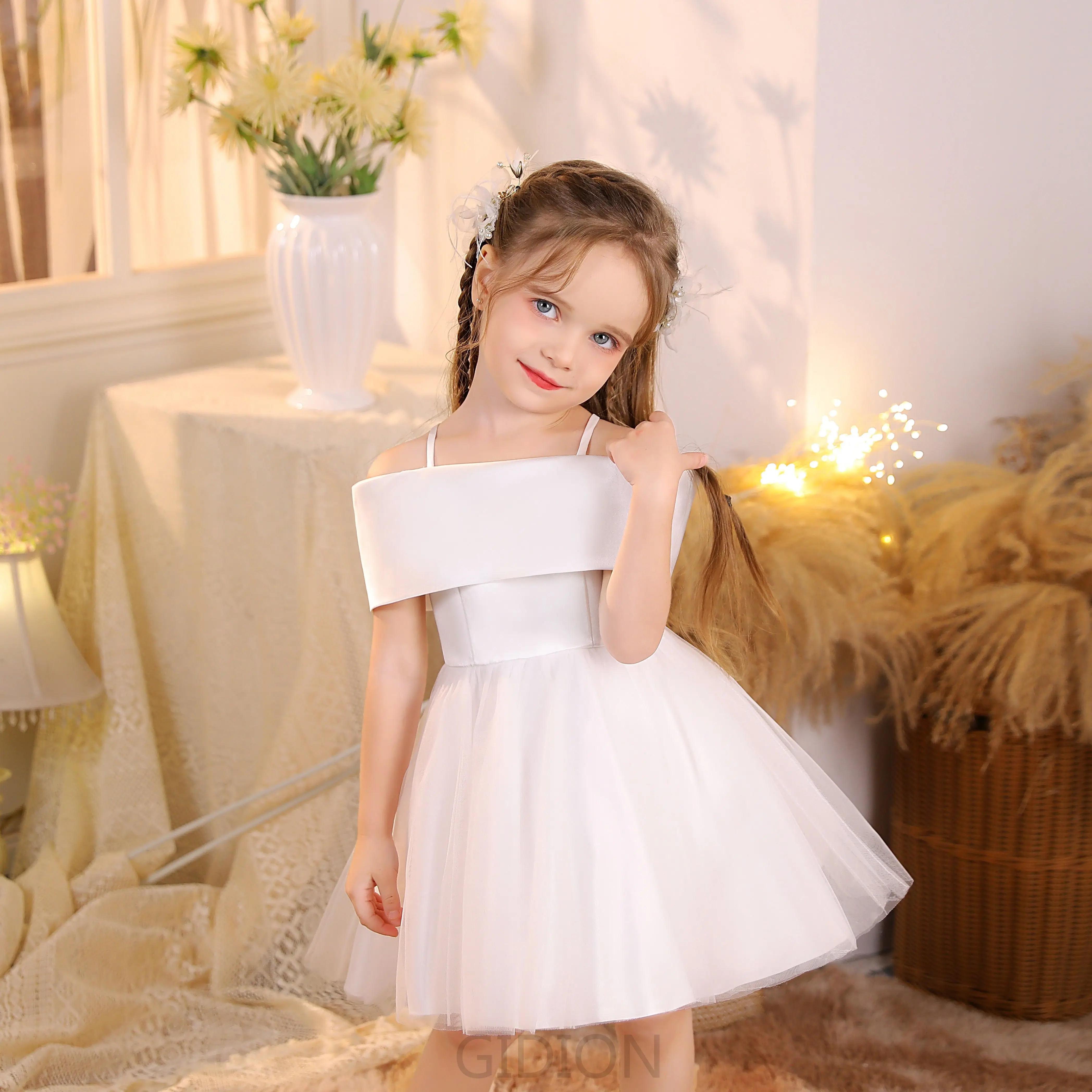 Princess Flower Girl Dress For Kid Knee Length Wedding Ceremony Pageant Banquet Birthday Evening Party Ball First Communion