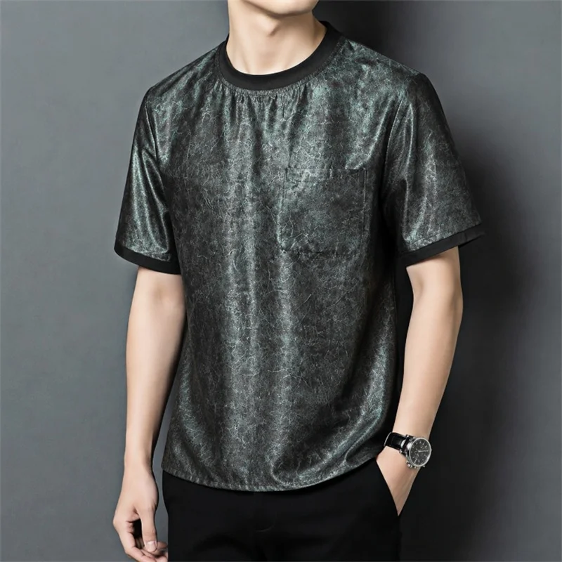 Expensive Mulberry Silk 100% T Shirt For Men Short Sleeve Casual Summer Quality Gambiered Canton Gauze Satin Camisetas De Hombre