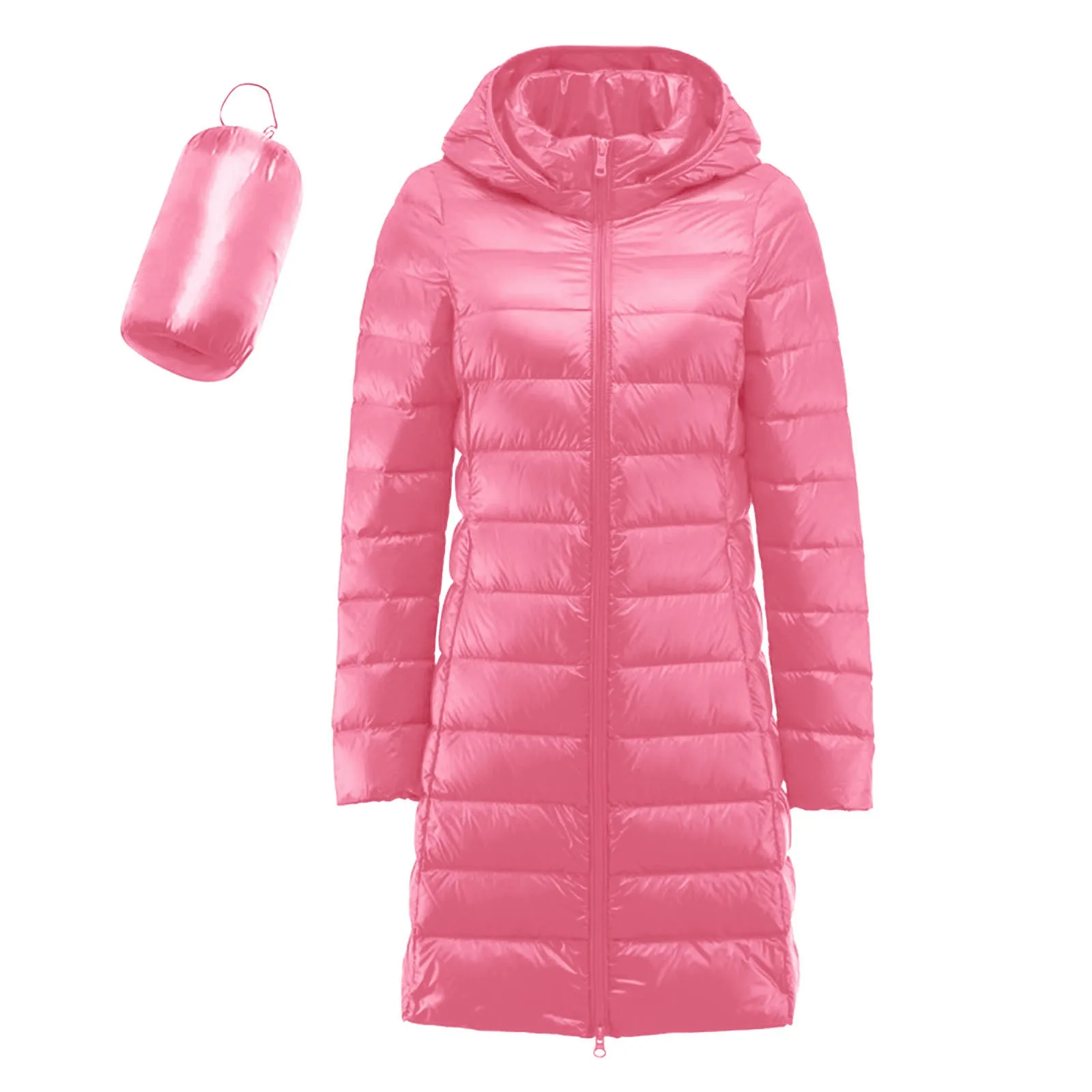 Hooded Warm Solid Color Long Down Jacket Lightweight Windproof Winter Down Coat Recycled Insulation Loose Down Coats Women