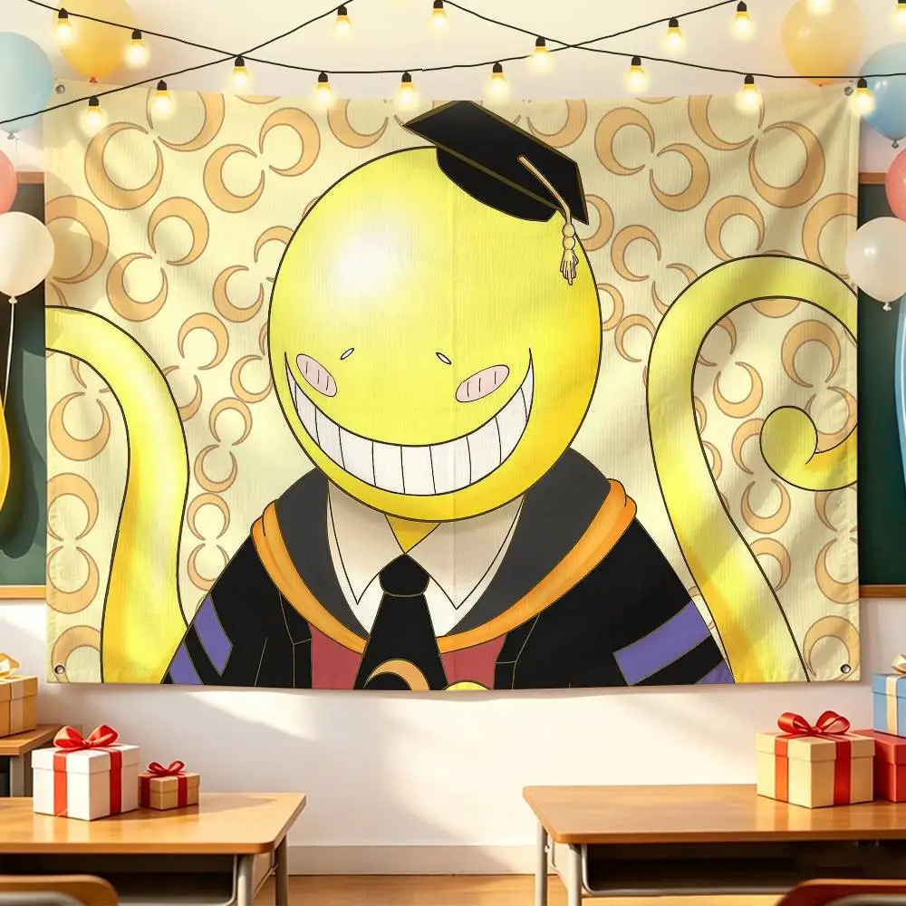 Cute Yellow K-Koro-sensei Horizontal Flag Banner Wall Hanging Indoor Outdoor Background Tapestry Home Decoration