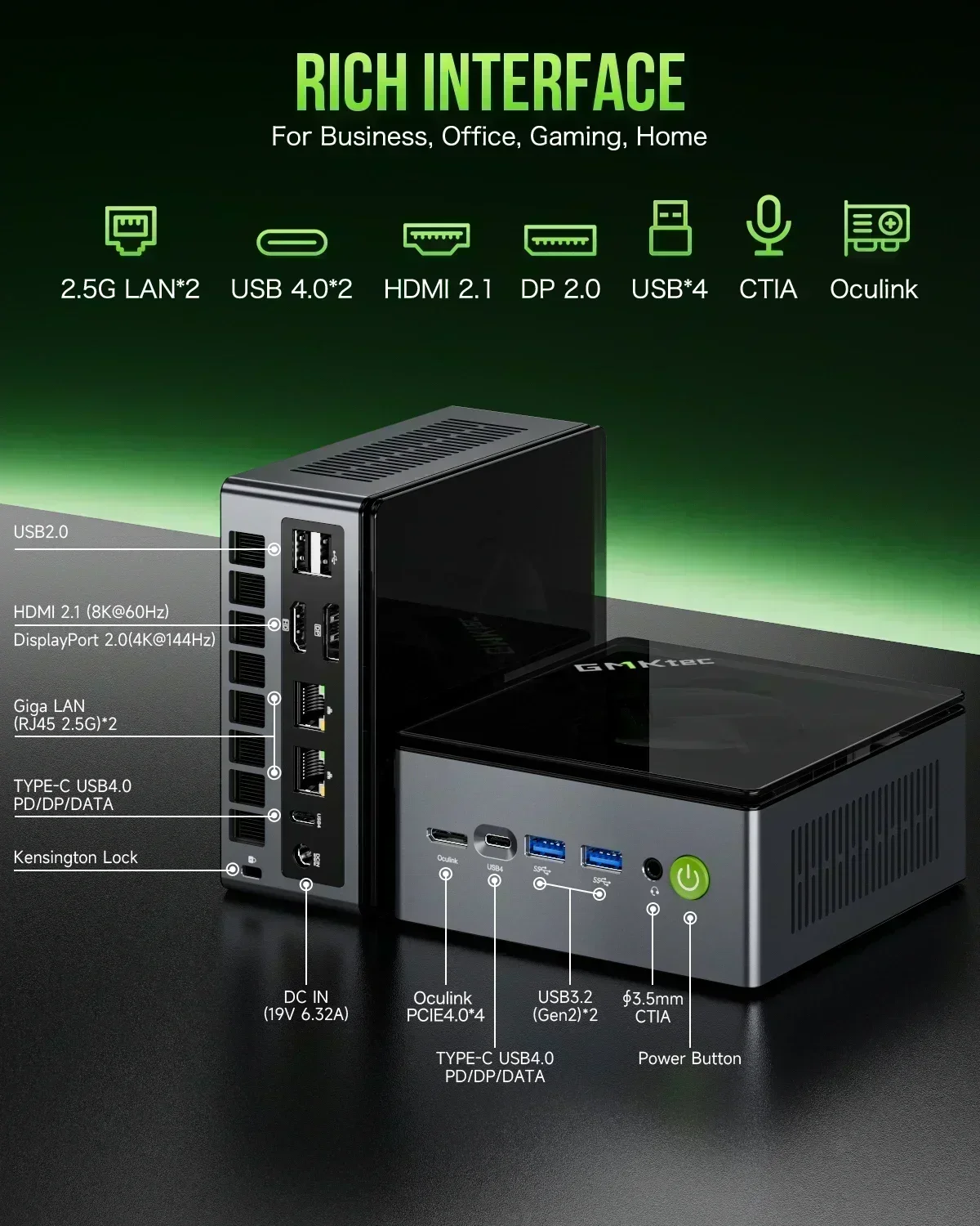 كمبيوتر صغير GMKtec M7 Ryzen 7 6850H يعمل بنظام التشغيل Windows 11 DDR5 4800MHz Pcie 3.0 NVMe SSD Wifi6 BT5.0 2.5G LanX2 Oculink كمبيوتر ألعاب سطح المكتب